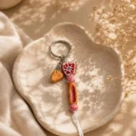 Red Floral Heart with Beaded String Keychain