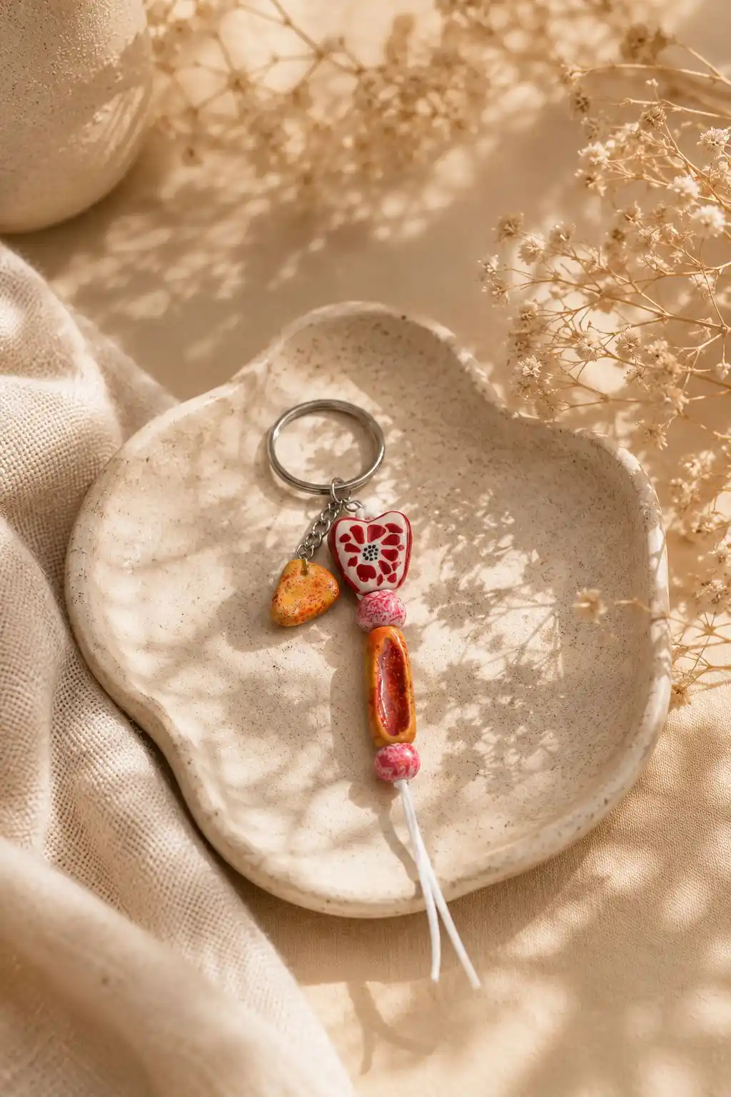 WhatsApp Image 2026-06-22 at 12.31.43 (1) Red Floral Heart with Beaded String Keychain - Image 1