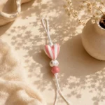 Pink & White Striped Heart Phone Charm